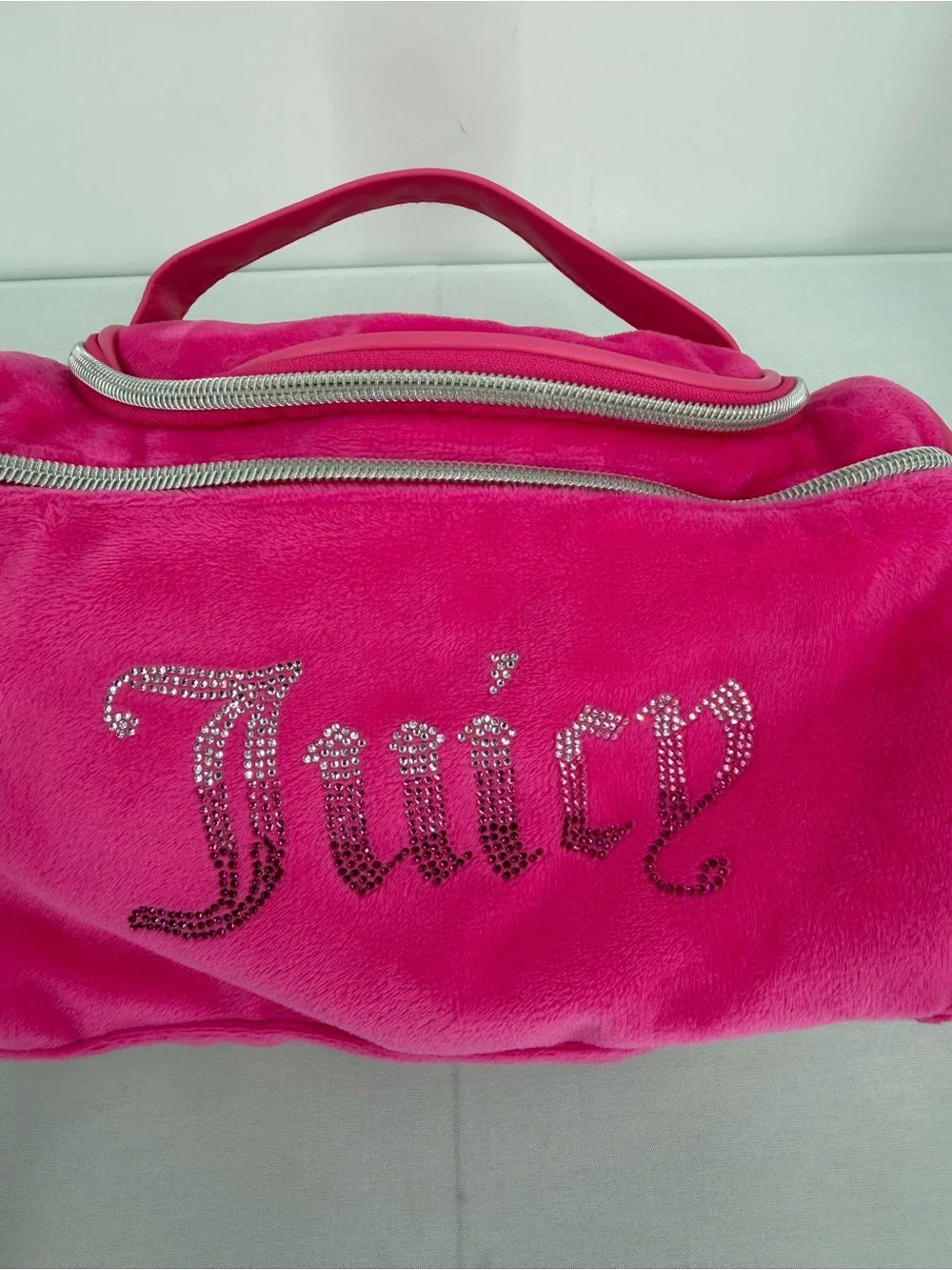 Juicy Couture Pink Velour Rhinestone makeup bag Train Case Y2K 2000s Mcbling